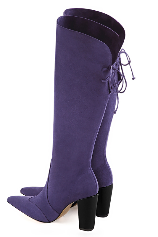 French elegance and refinement for these lavender purple knee-high boots, with laces at the back, 
                available in many subtle leather and colour combinations. Pretty boot adjustable to your measurements in height and width
Customizable or not, in your materials and colors.
Its small side zip and rear opening will leave you very comfortable.
For pointed toe fans. 
                Made to measure. Especially suited to thin or thick calves.
                Matching clutches for parties, ceremonies and weddings.   
                You can customize these knee-high boots to perfectly match your tastes or needs, and have a unique model.  
                Choice of leathers, colours, knots and heels. 
                Wide range of materials and shades carefully chosen.  
                Rich collection of flat, low, mid and high heels.  
                Small and large shoe sizes - Florence KOOIJMAN